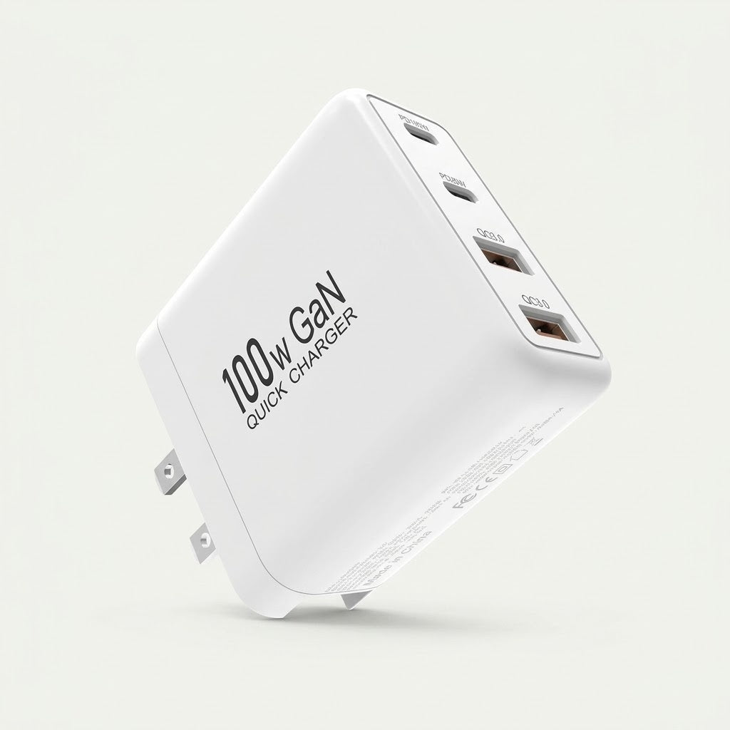 100W GaN quick charger with 4 ports, white, US plug