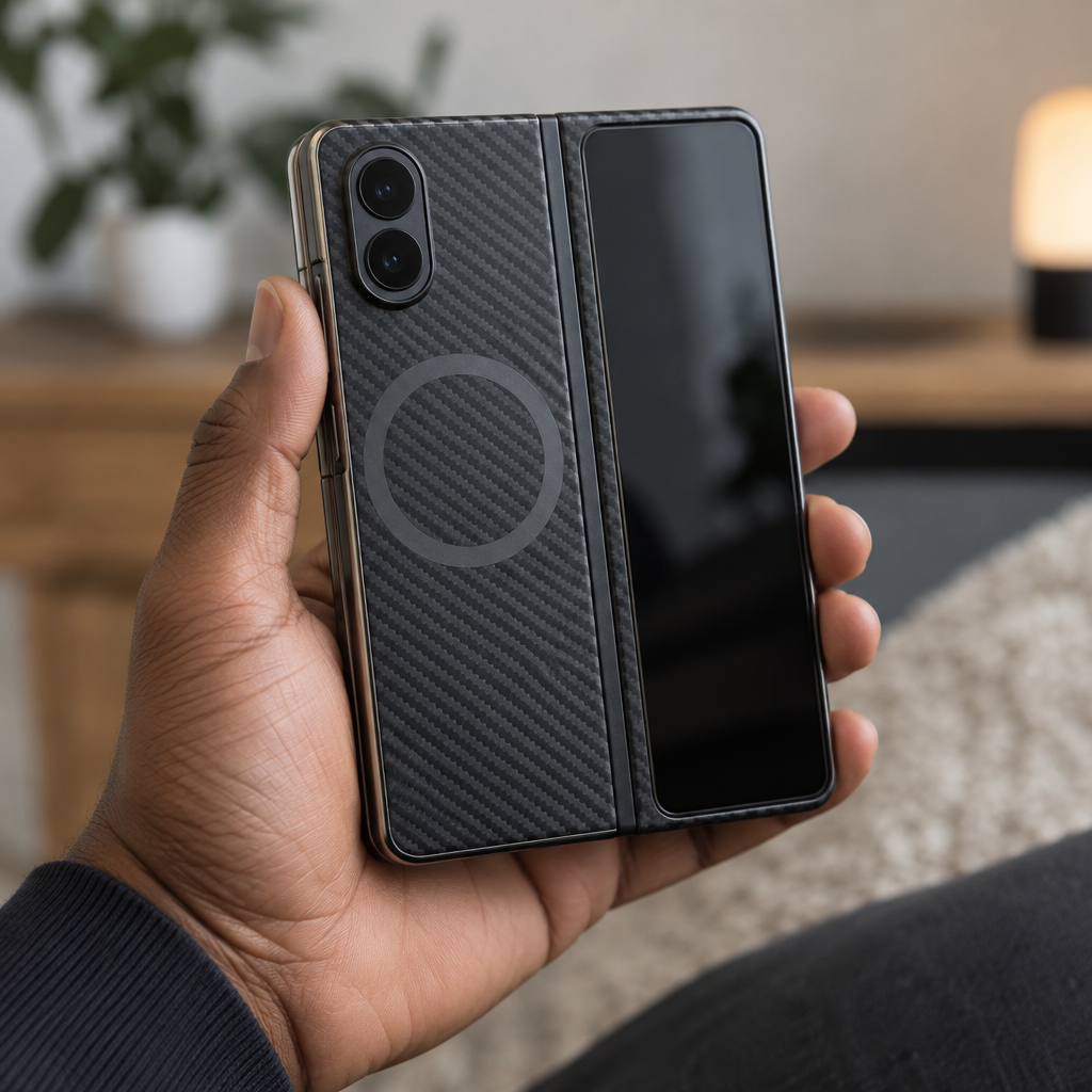 Carbon Fibre MagSafe Case – iPhone Duo — in hand