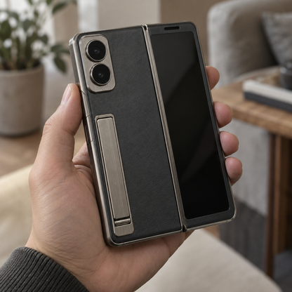 Aluminium MagSafe Stand Case – iPhone Duo — in hand, foldable phone