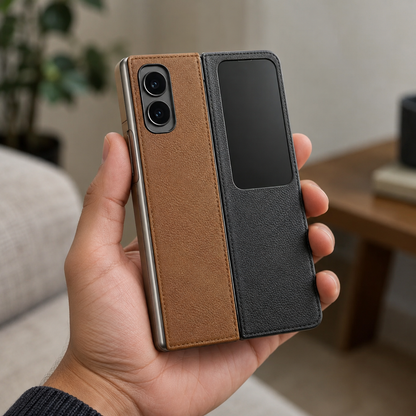 Colourblock Leather Case – iPhone Duo — in hand