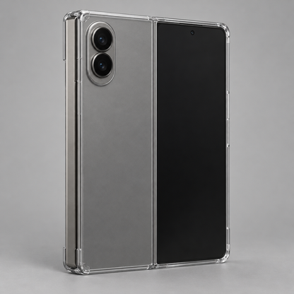 Clear Hybrid Shell Case – iPhone Duo — back view, foldable phone