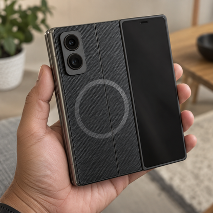 Carbonweave Thin Magnetic Case – iPhone Duo — in hand