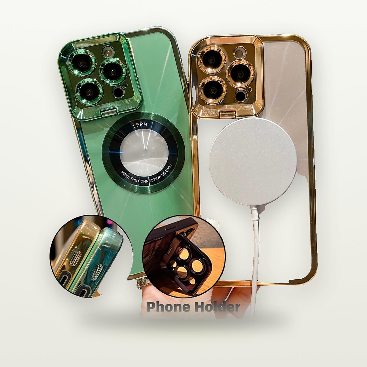 Electroplated MagSafe Case with Lens Stand for iPhone 12–16 — GripLux (3)