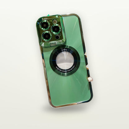Electroplated MagSafe Case with Lens Stand for iPhone 12–16 — GripLux