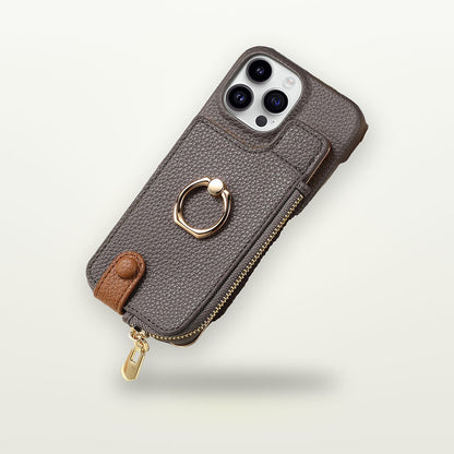 Zipper Card Pocket Ring Stand Case for iPhone 11–17 — GripLux