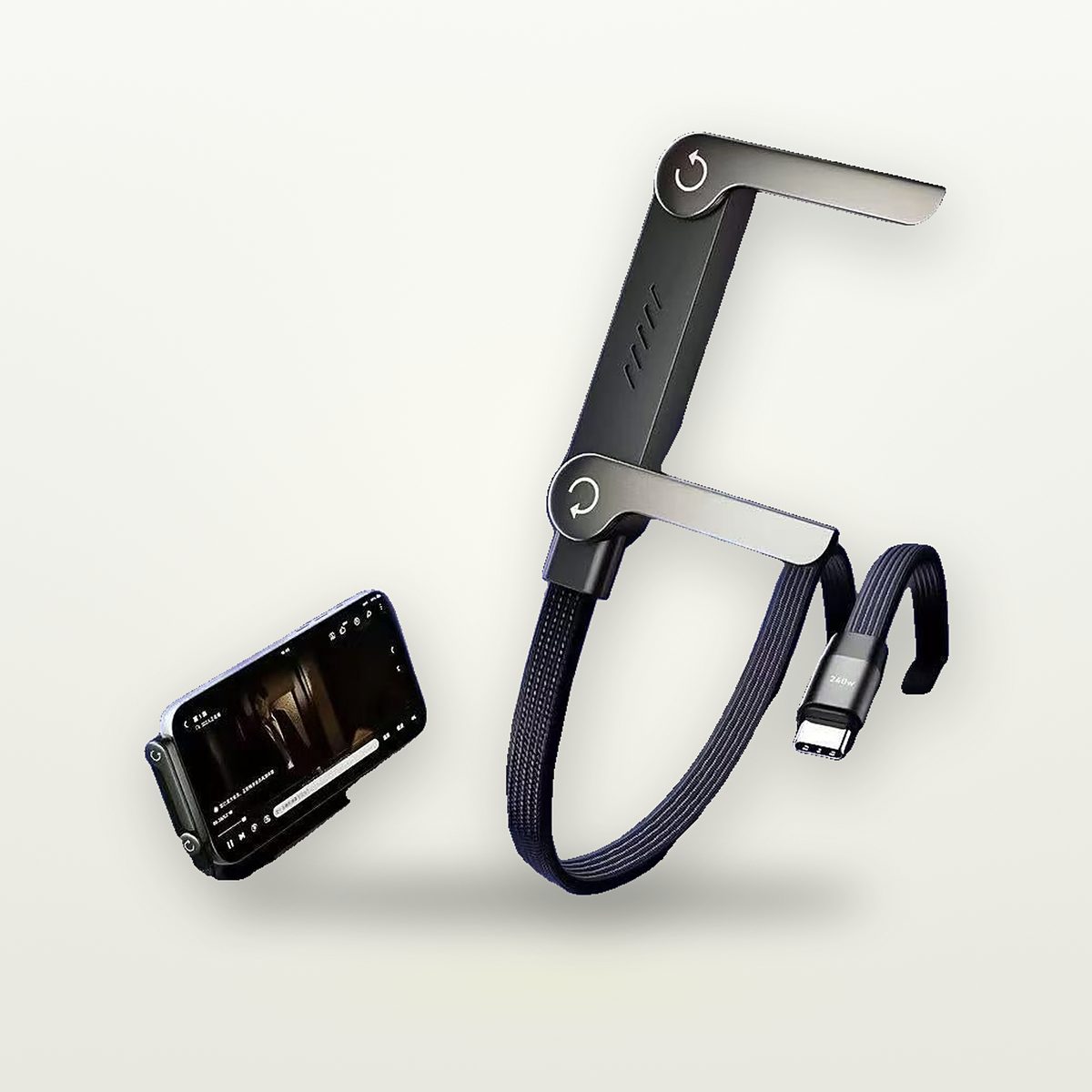 240W Braided USB-C Cable with Foldable Stand — GripLux