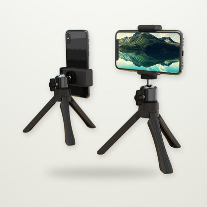 Mini Desktop Tripod with Pan-Tilt Phone Clip