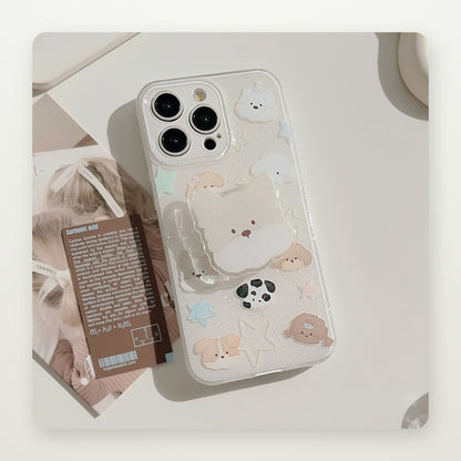 Glitter Puppy Case with Optional Plush Stand for iPhone 11–17