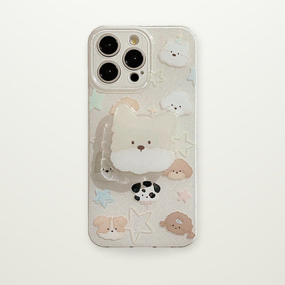 Glitter Puppy Case with Optional Plush Stand for iPhone 11–17