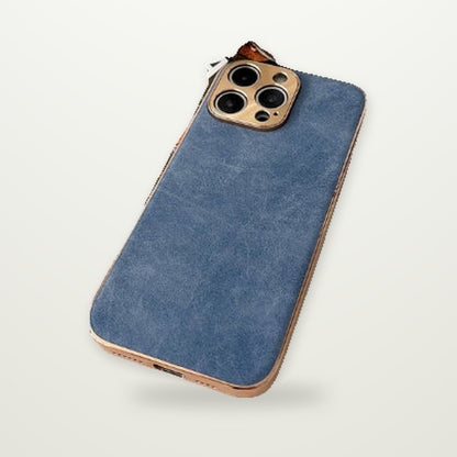 Plated Leather-Texture Case with Metal Lens Frame for iPhone 13–17