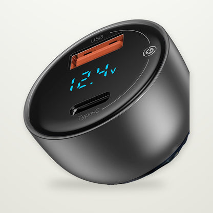 65W Dual-Port Car Charger with Voltage Display