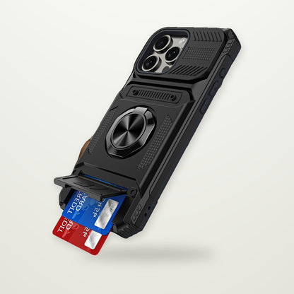 Hidden Card Slot Magnetic Ring Stand Case for iPhone 14–17