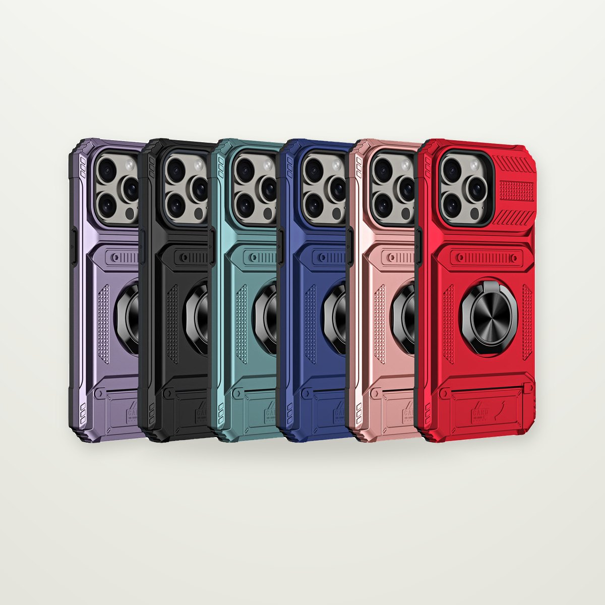 Hidden Card Slot Magnetic Ring Stand Case for iPhone 14–17