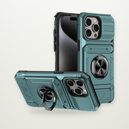 Hidden Card Slot Magnetic Ring Stand Case for iPhone 14–17