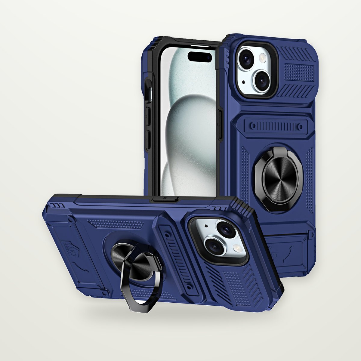 Hidden Card Slot Magnetic Ring Stand Case for iPhone 14–17