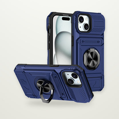 Hidden Card Slot Magnetic Ring Stand Case for iPhone 14–17