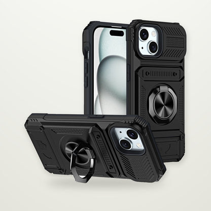 Hidden Card Slot Magnetic Ring Stand Case for iPhone 14–17