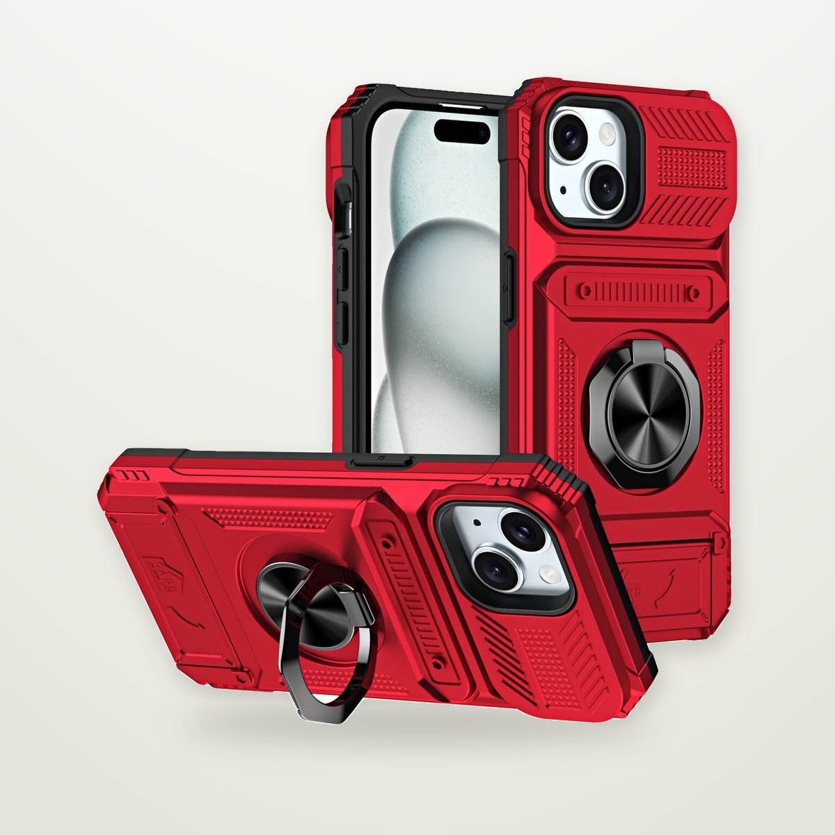 Hidden Card Slot Magnetic Ring Stand Case for iPhone 14–17