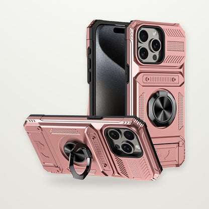 Hidden Card Slot Magnetic Ring Stand Case for iPhone 14–17