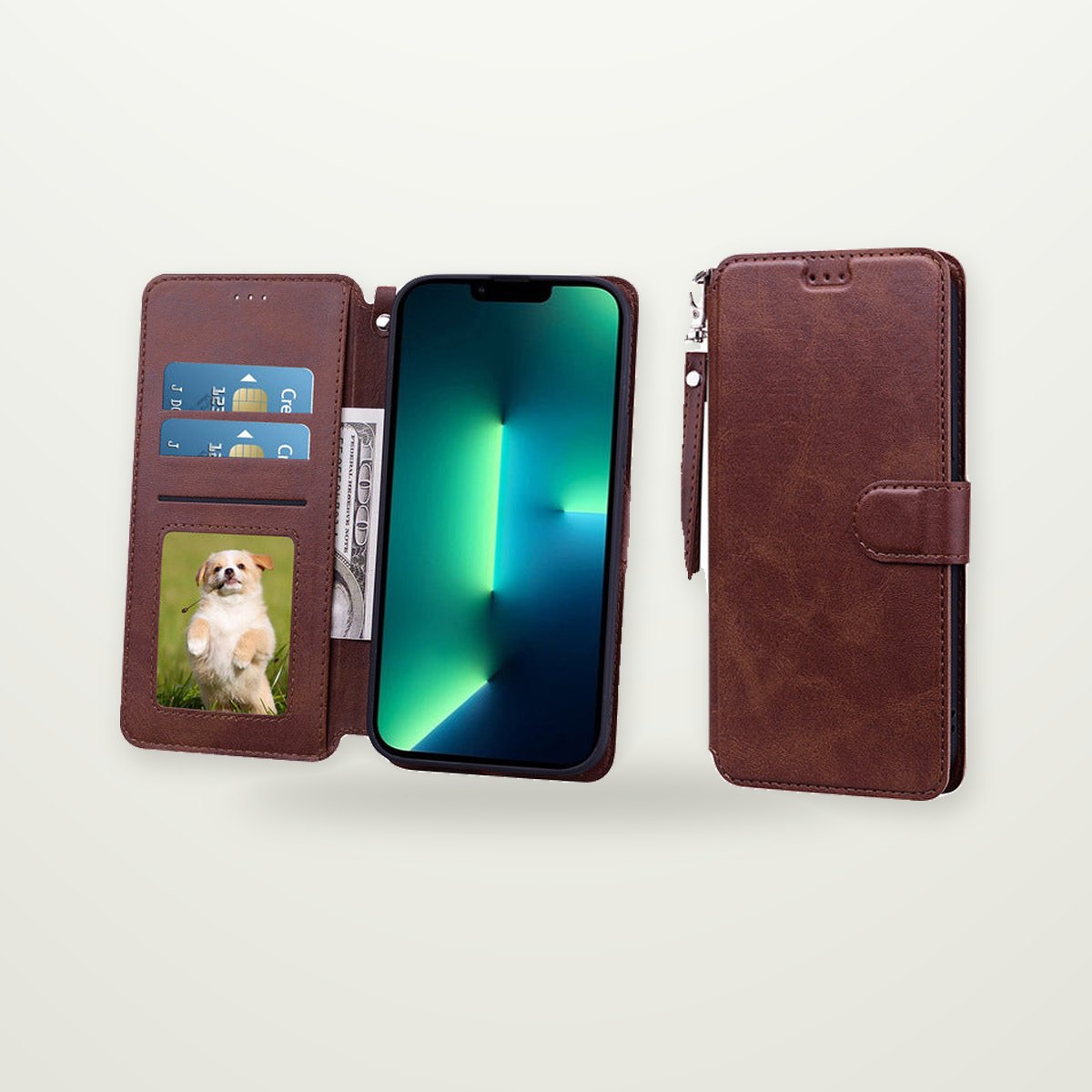 Leather-Look Flip Wallet Case for iPhone 14–17