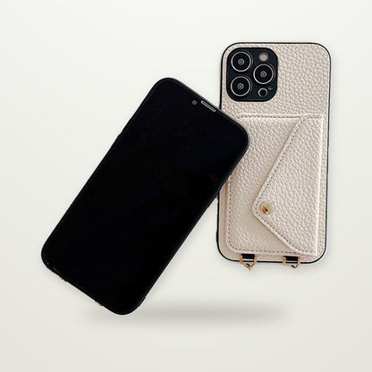 Lychee-Grain Card Case with Lanyard for iPhone 11–16