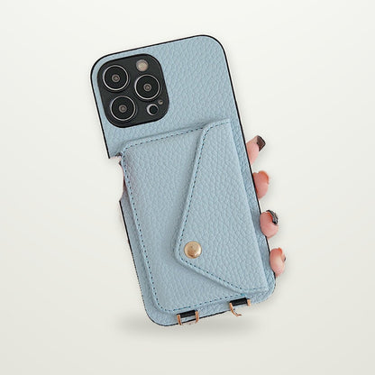 Lychee-Grain Card Case with Lanyard for iPhone 11–16