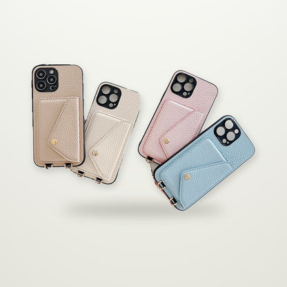 Lychee-Grain Card Case with Lanyard for iPhone 11–16