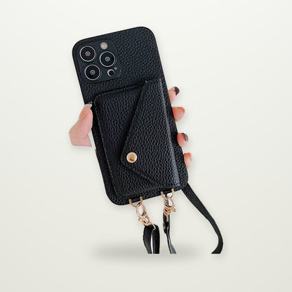 Lychee-Grain Card Case with Lanyard for iPhone 11–16