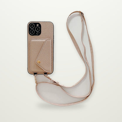 Lychee-Grain Card Case with Lanyard for iPhone 11–16