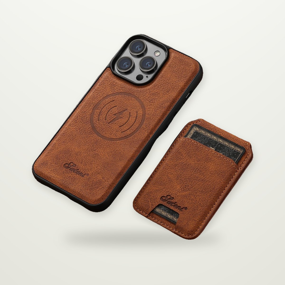Litchi-Grain Leather-Look MagSafe Stand Case for iPhone 12–17