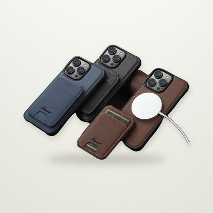 Litchi-Grain Leather-Look MagSafe Stand Case for iPhone 12–17