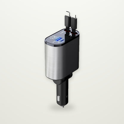Retractable 100W Car Charger with Built-In Cables