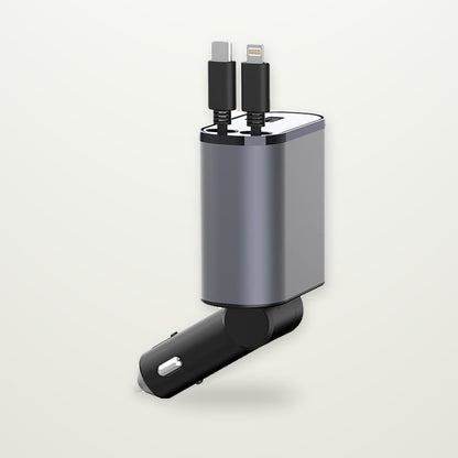 Retractable 100W Car Charger with Built-In Cables