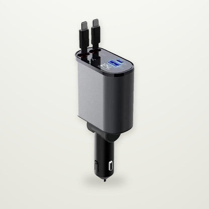 Retractable 100W Car Charger with Built-In Cables