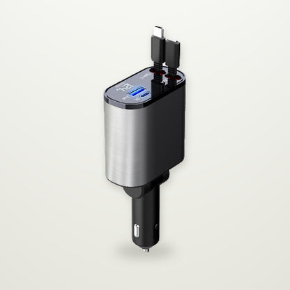 Retractable 100W Car Charger with Built-In Cables