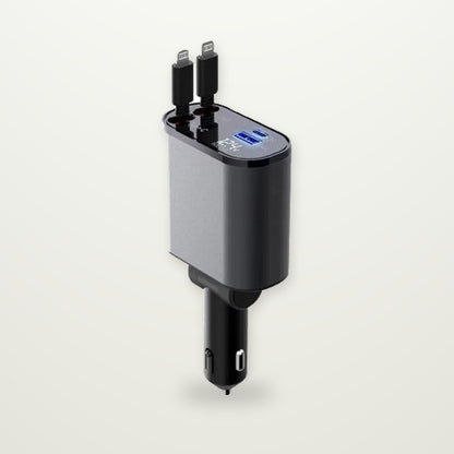 Retractable 100W Car Charger with Built-In Cables
