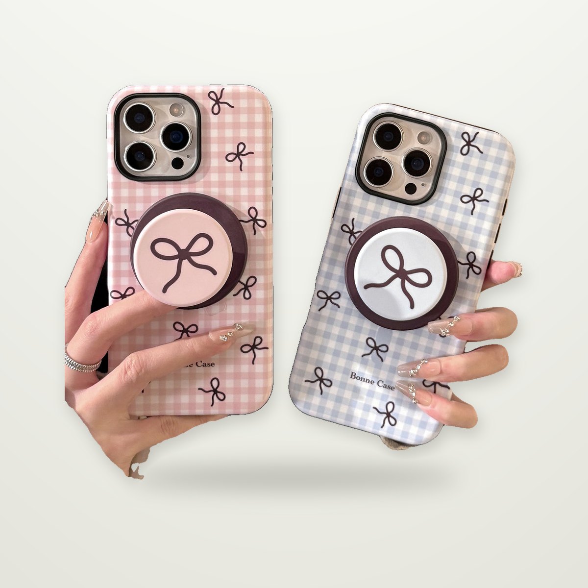 Plaid Bow Case with Optional Magnetic Stand for iPhone 13–17
