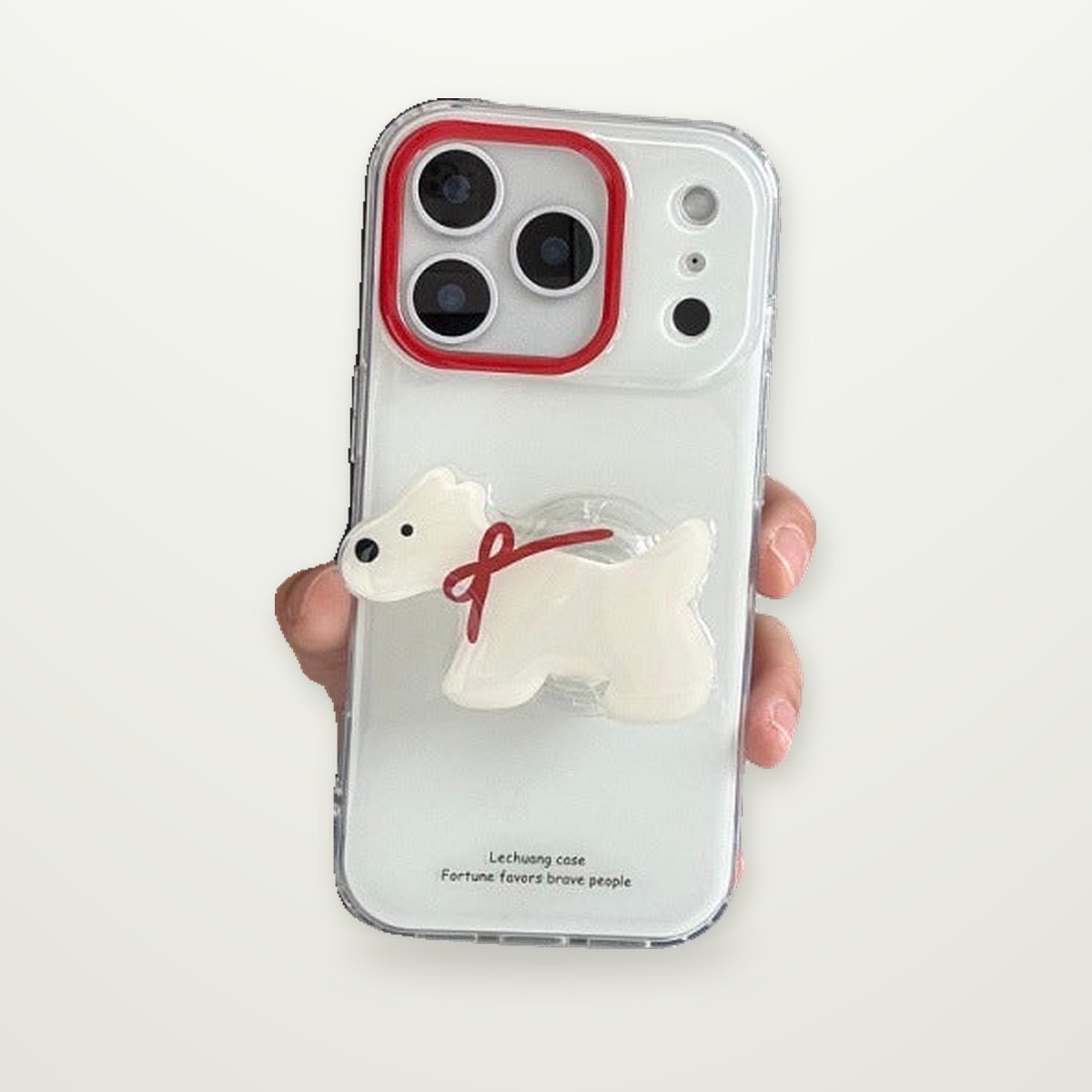 Red Lens-Ring Case with Dachshund Stand for iPhone 13–17
