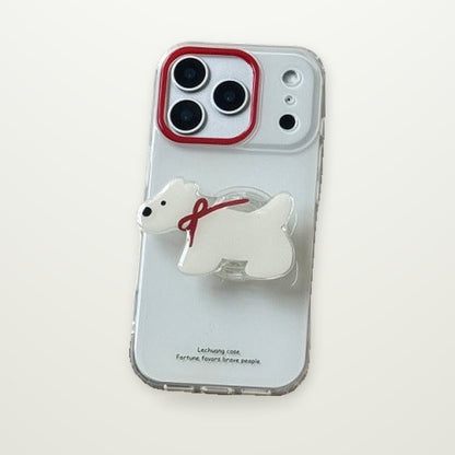 Red Lens-Ring Case with Dachshund Stand for iPhone 13–17