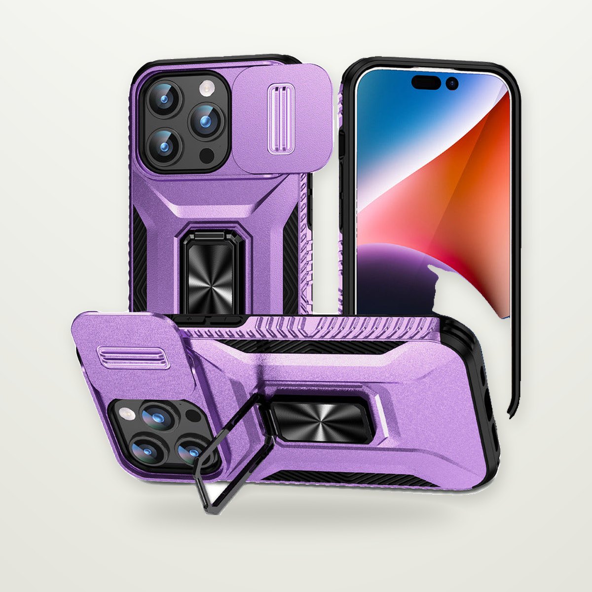 Sliding Lens-Cover Ring Case for iPhone 13–17