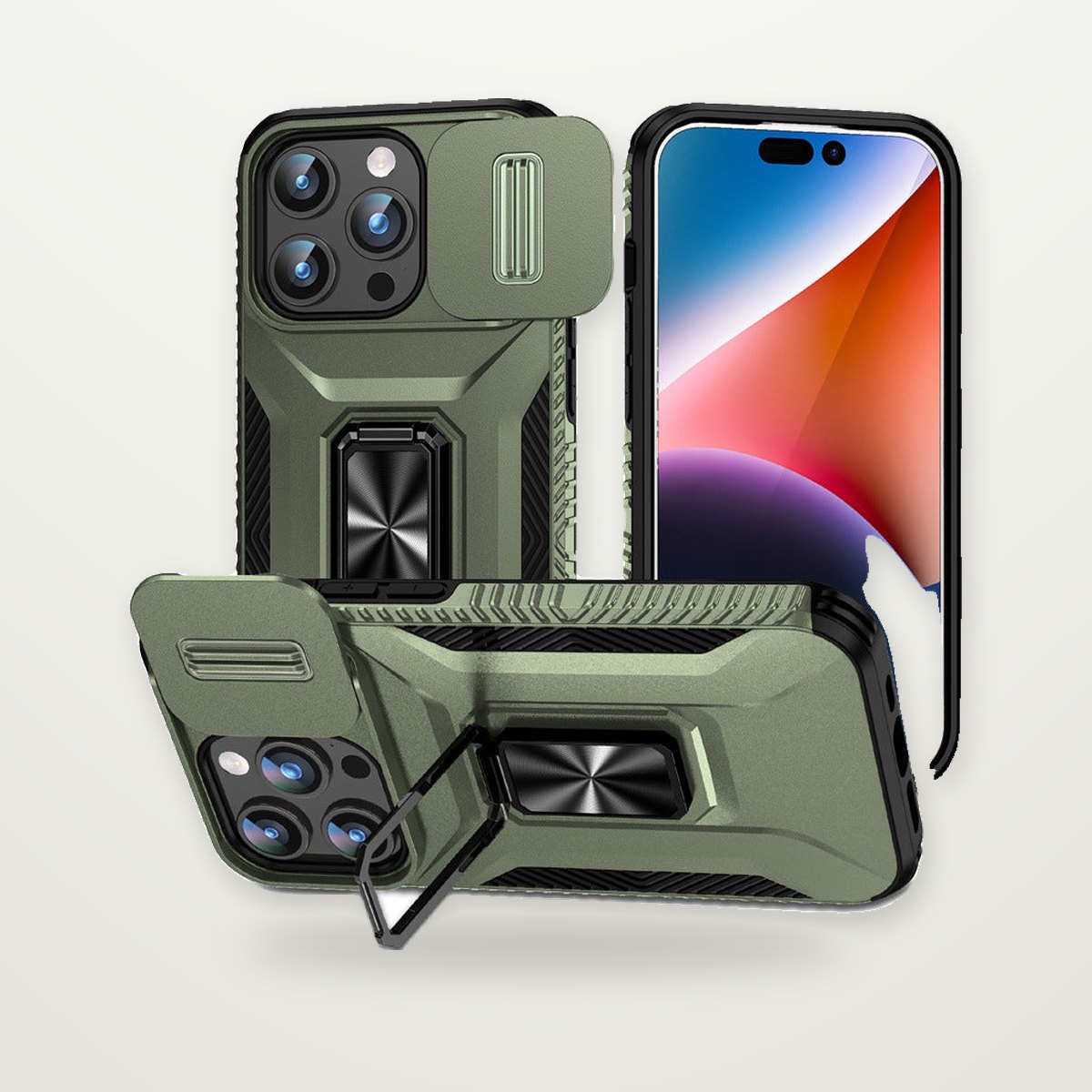 Sliding Lens-Cover Ring Case for iPhone 13–17