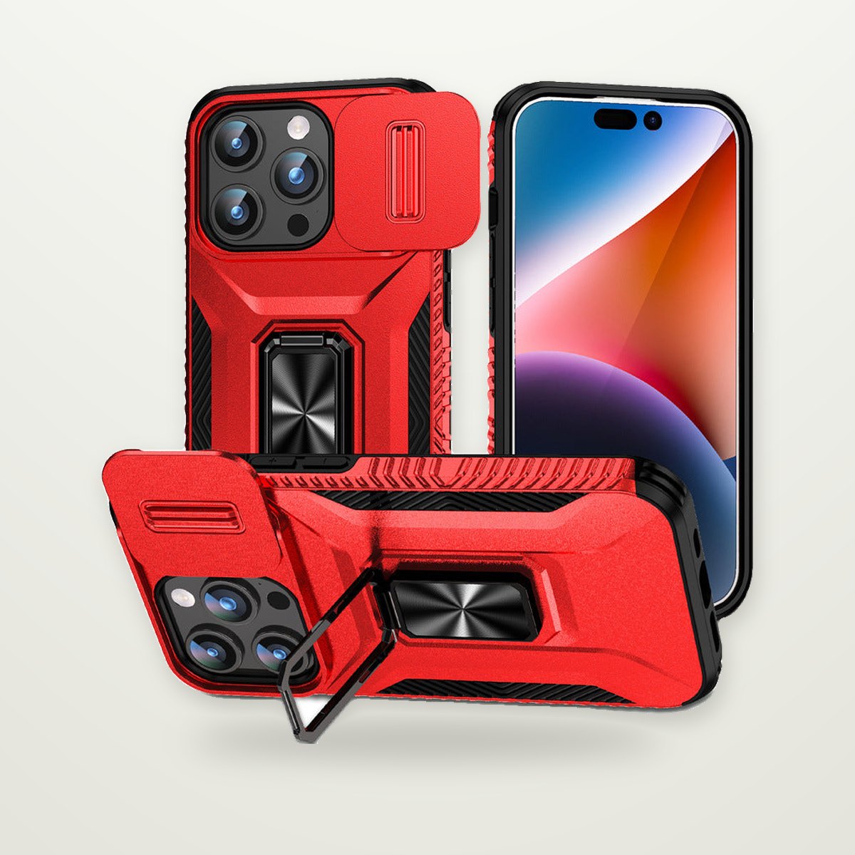 Sliding Lens-Cover Ring Case for iPhone 13–17
