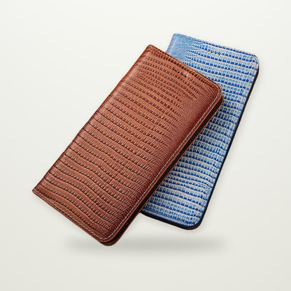 Lizard-Grain Leather Flip Case for iPhone 15–17