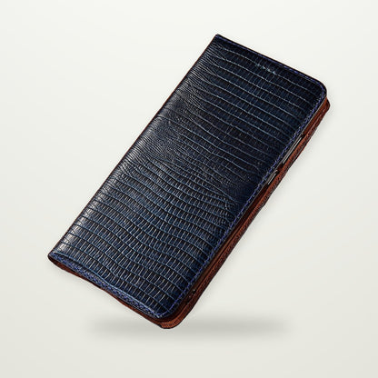 Lizard-Grain Leather Flip Case for iPhone 15–17