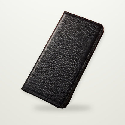 Lizard-Grain Leather Flip Case for iPhone 15–17