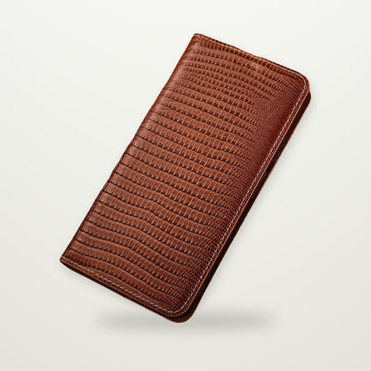 Lizard-Grain Leather Flip Case for iPhone 15–17