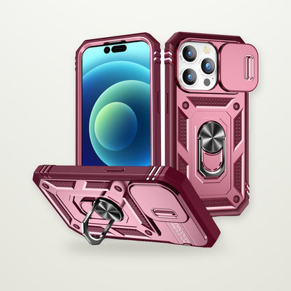 Two-Tone Sliding Camera Cover Stand Case for iPhone 15–17