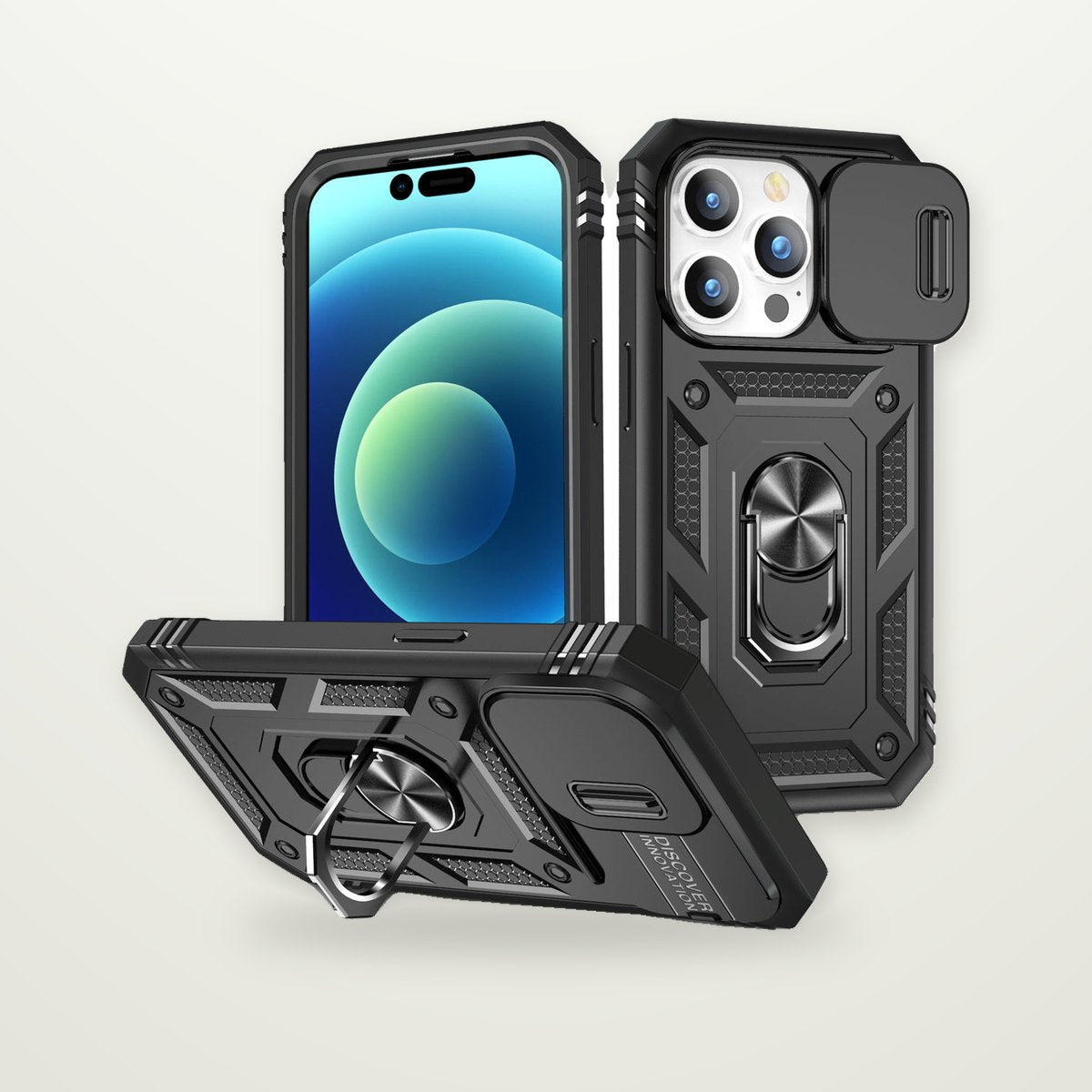 Two-Tone Sliding Camera Cover Stand Case for iPhone 15–17