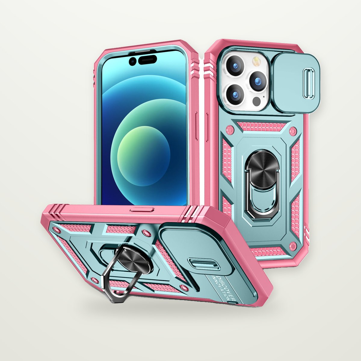 Two-Tone Sliding Camera Cover Stand Case for iPhone 15–17