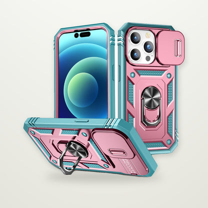 Two-Tone Sliding Camera Cover Stand Case for iPhone 15–17